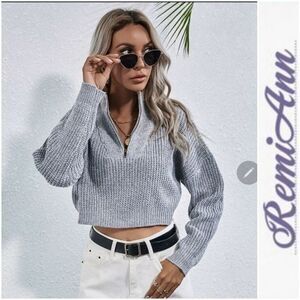 Zip Half Placket Crop Sweater